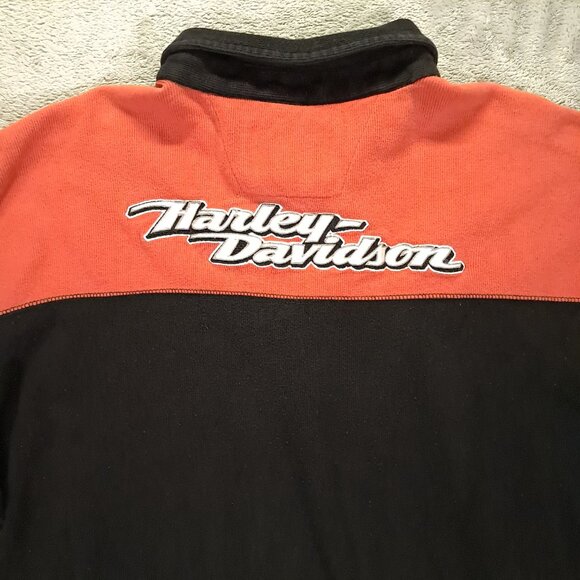 Harley Davidson Sweater Men 2XL XXL 1/4 Button Black Orange Colorblock Embroider - Picture 4 of 13
